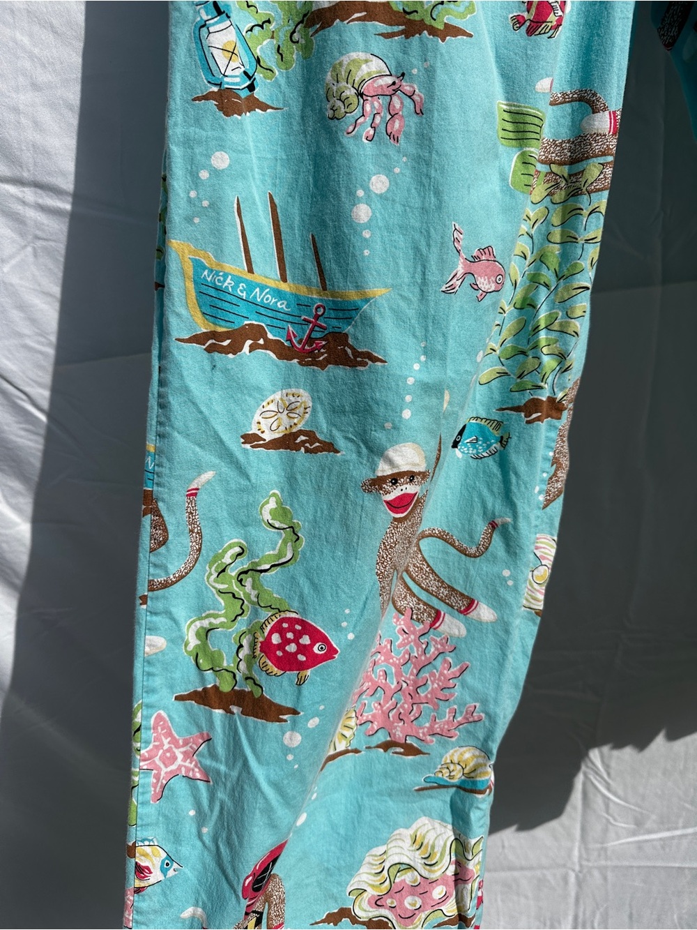 Vintage 2000s Nick & Nora Underwater Scuba Sock Monkey Cotton Pajama Set - Picture 5 of 6